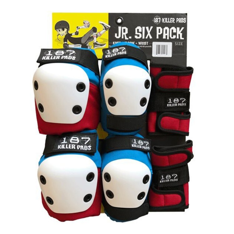 Комлект защиты для скейтборда (Колени, Локти, Запястья) детский 187 KILLER PADS Six Pack Red White Blue 2022